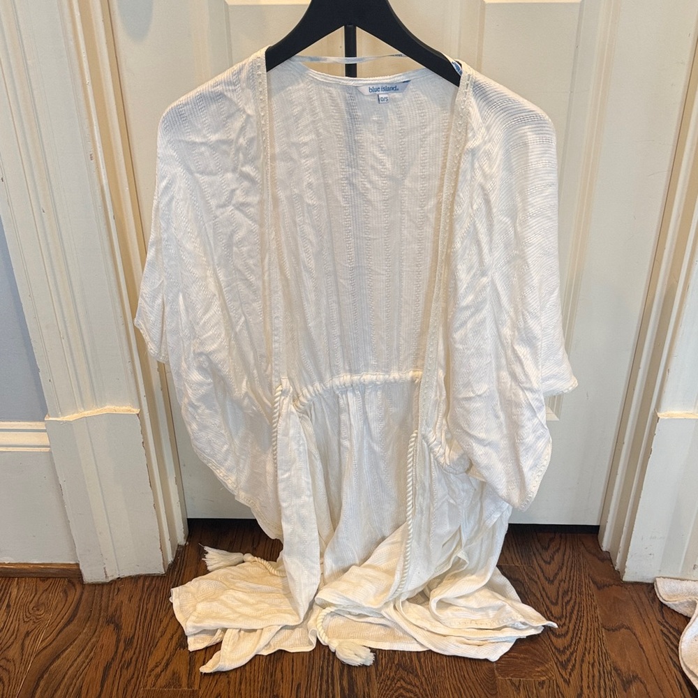 Blue Blush Cream Openfront Draped Kimono Cardigan
